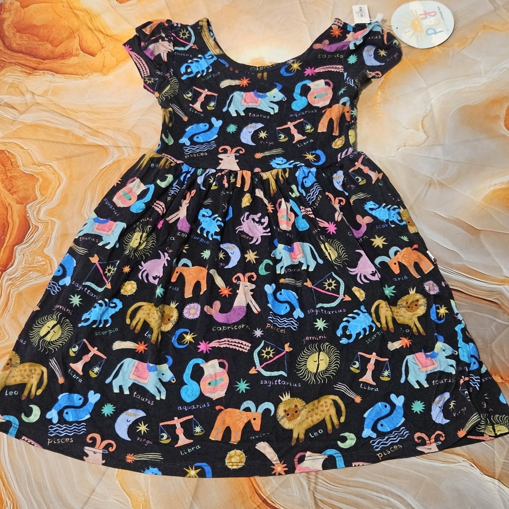 Little Sleepies Star Signs Bamboo Dress Pockets Girls Size 6 NWT